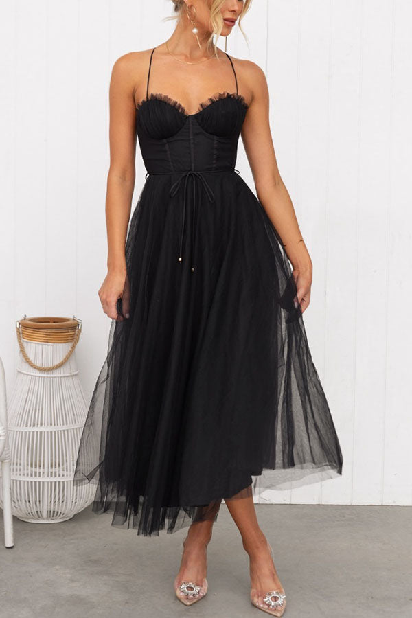 Robe longue femme – Décolleté en V – Bretelles fines – Tissu fluide et léger