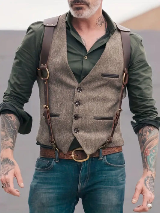 Gilet homme – Coupe ajustée – Laine texturée – Réversible – Détails modernes