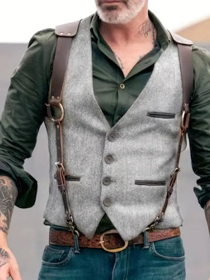 Gilet homme – Coupe ajustée – Laine texturée – Réversible – Détails modernes