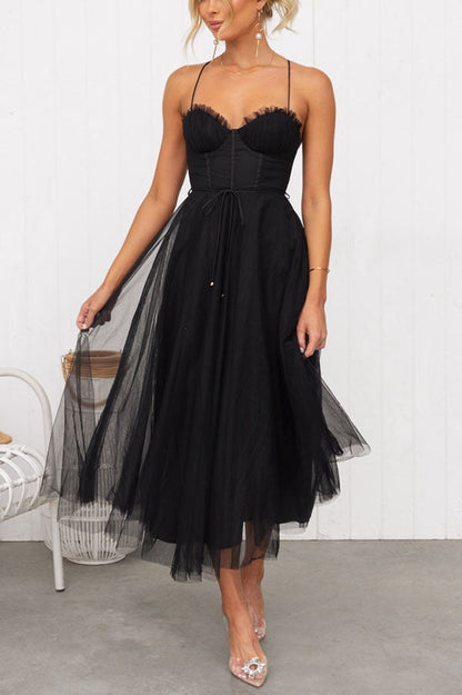Robe longue femme – Décolleté en V – Bretelles fines – Tissu fluide et léger