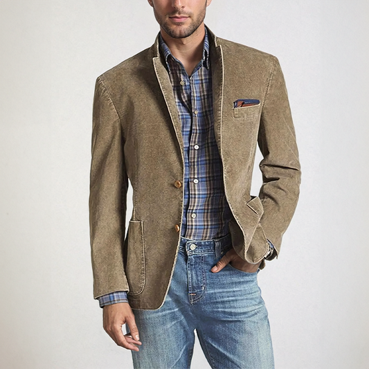 Blazer homme – Coupe structurée – Coton léger – Revers cranté – Poches plaquées