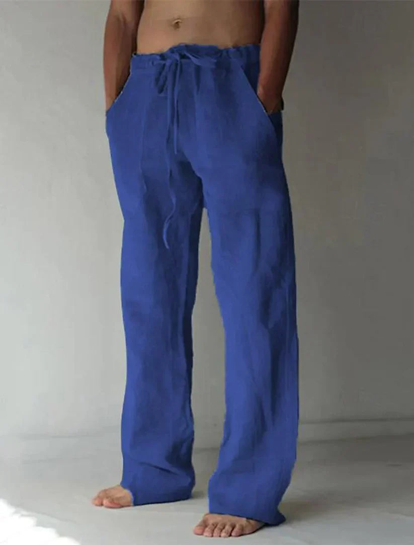 Pantalon homme – Lin respirant – Coupe ample – Jambe large – Taille à cordon