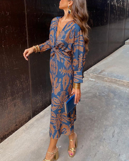 Robe femme – Coupe fluide – Détail noué – Manches longues – Tissu respirant élégant