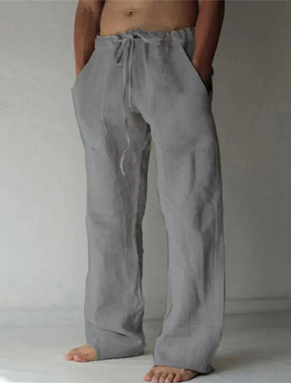 Pantalon homme – Lin respirant – Coupe ample – Jambe large – Taille à cordon