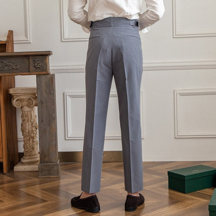 Pantalon homme élégant – Taille haute – Coupe ajustée – Pinces – Boucles réglables