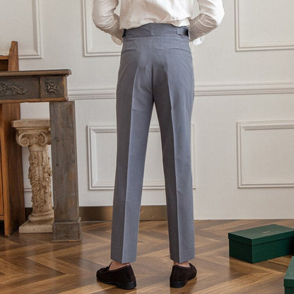 Pantalon homme élégant – Taille haute – Coupe ajustée – Pinces – Boucles réglables