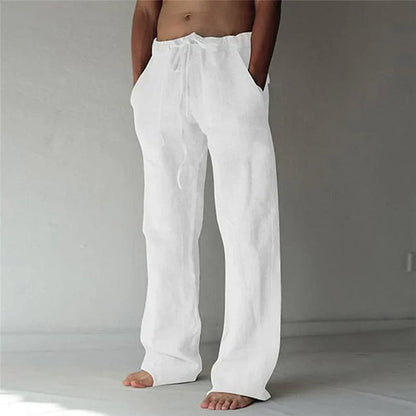 Pantalon homme – Lin respirant – Coupe ample – Jambe large – Taille à cordon